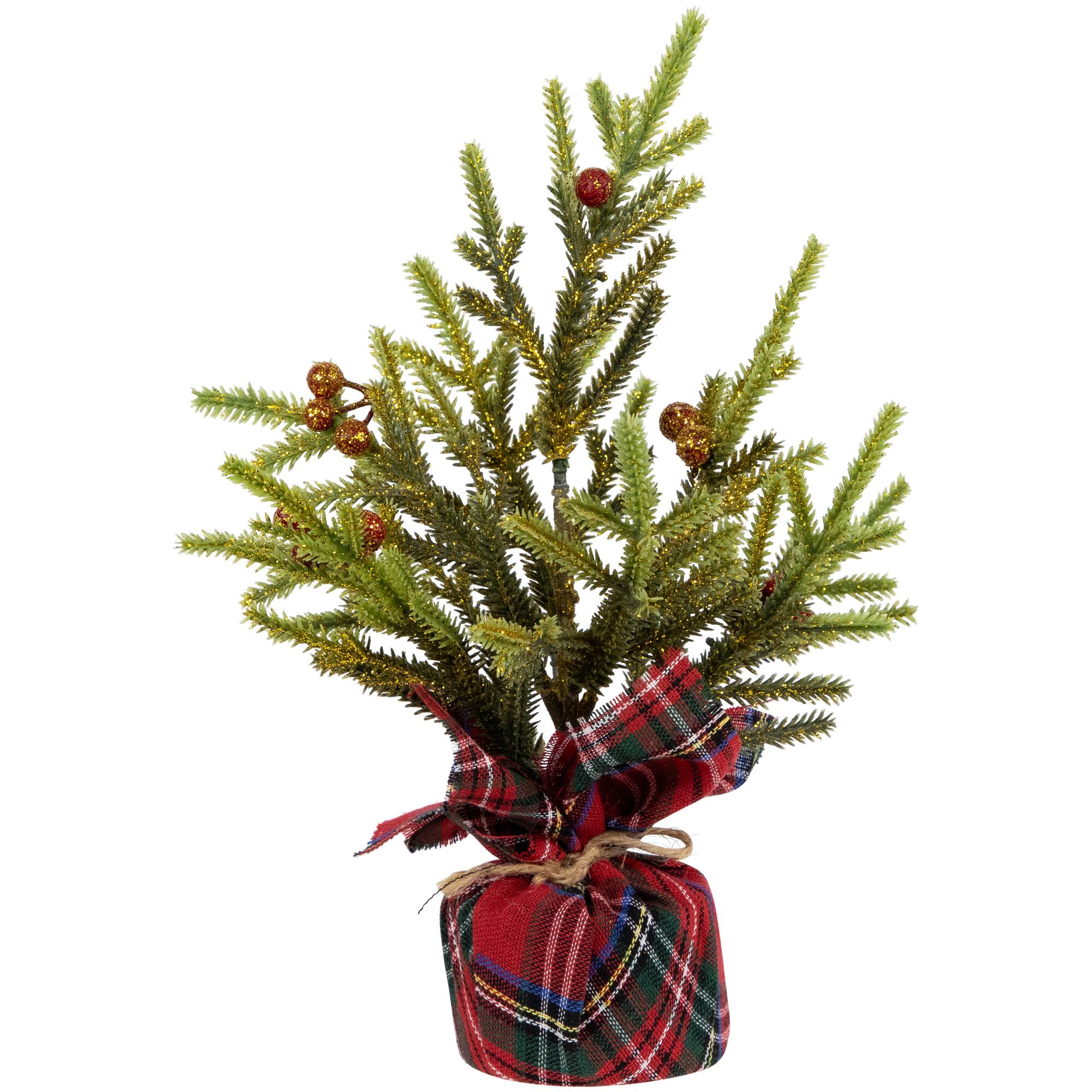 9" Unlit Glittered Pine with Berries Artificial Christmas Tree Set
